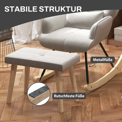 HOMCOM Schaukelsessel mit Hocker, gepolstert, hohe Rückenlehne, Samtoptik, bis 150 kg, Cremeweiß