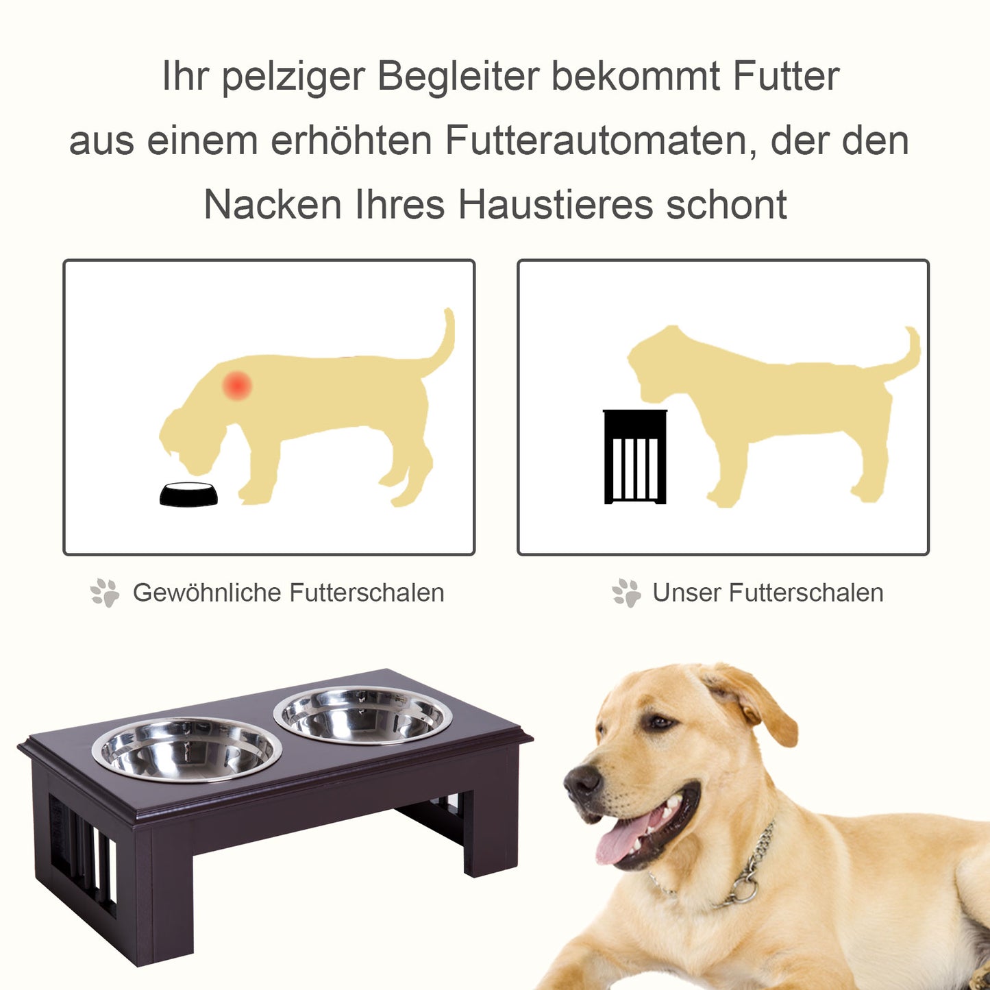 PawHut Erhöhter Hundenapf Futternapf mit 2 Näpfe Wassernapf 2 x 900ml Edelstahlnäpfen Fressnapf Futterstation Hundenäpfe för små Hunde Katzen Espresso