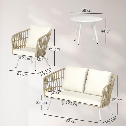 Outsunny Gartenmöbel Set aus Polyrattan Lounge-Set mit 2er Sofa Sessel Tisch Kissen wetterfest für 4 Personen Khaki