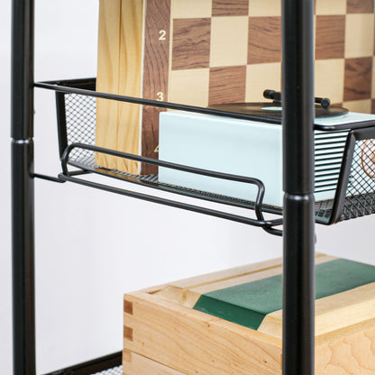 HOMCOM Rollwagen mit 4 Hängekörben, Servierwagen auf Rollen, fahrbar, abnehmbare Haken, Stahl, 45 x 26,5 x 84 cm, Schwarz