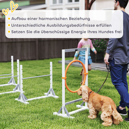 PawHut Agility Set Hunde 4-teiliges Agility-Ausrüstung für Hundetraining mit höhenverstellbar Hürden Reifen Weiß