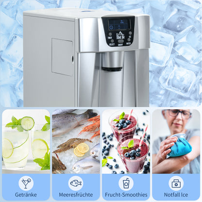 HOMCOM Eiswürfelmaschine Eiswürfelbereiter Ice-Maker, Timer-Funktion, 1,2 L Wassertank, Silber