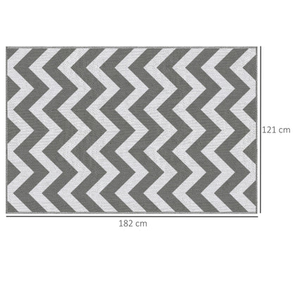 Outsunny Outdoor-Teppich, wasserdicht, doppelseitiges Design, hochwertige Kunststofffaser, hellgrau+weiß, 121 x 182 cm