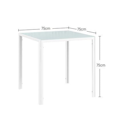 HOMCOM Quadratischer Esstisch für 4 Personen, Tischplatte aus Hartglas, für Küche und Esszimmer, 75 x 75 x 75 cm, Weiß