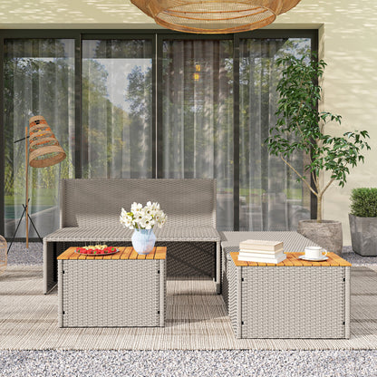 Outsunny Polyrattan Sonnenliege für 2 Personen Doppelliege mit Fußhocker Staurum Auflagen 125x114x72,5 cm Grau
