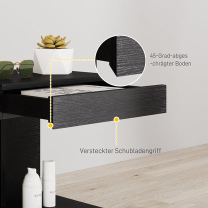 HOMCOM Nachttisch, Beistelltisch mit Schublade und Ablagefach, Moderner Sofatisch mit Regal für verschiedene Räume, Schwarz