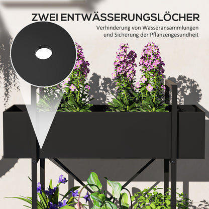 Outsunny Pflanzenständer, Blumentopfständer mit 2 Ebenen, Ablauflöcher, für drinnen und draußen, Metall, Schwarz