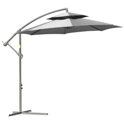 Outsunny Sonnenschirm Ampelschirm Ø2,67 x 2,45 m Kurbelschirm mit Doppeldach Kreuzbasis Stahl Outdoor Sonnenschutz Polyester Stahl Hellgrau