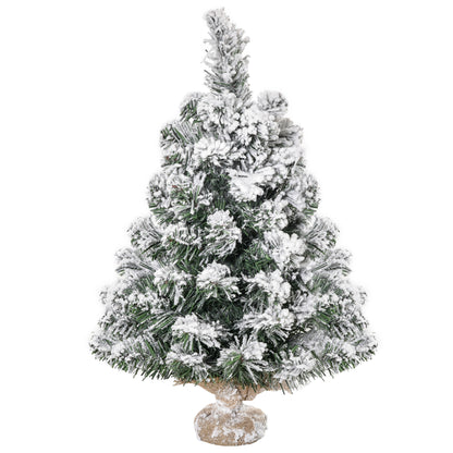 HOMCOM Mini Künstlicher Weihnachtsbaum 60 cm Tannenbaum künstlich mit Schnee, 67 Spitzen Zementbasis für drinnen Büro