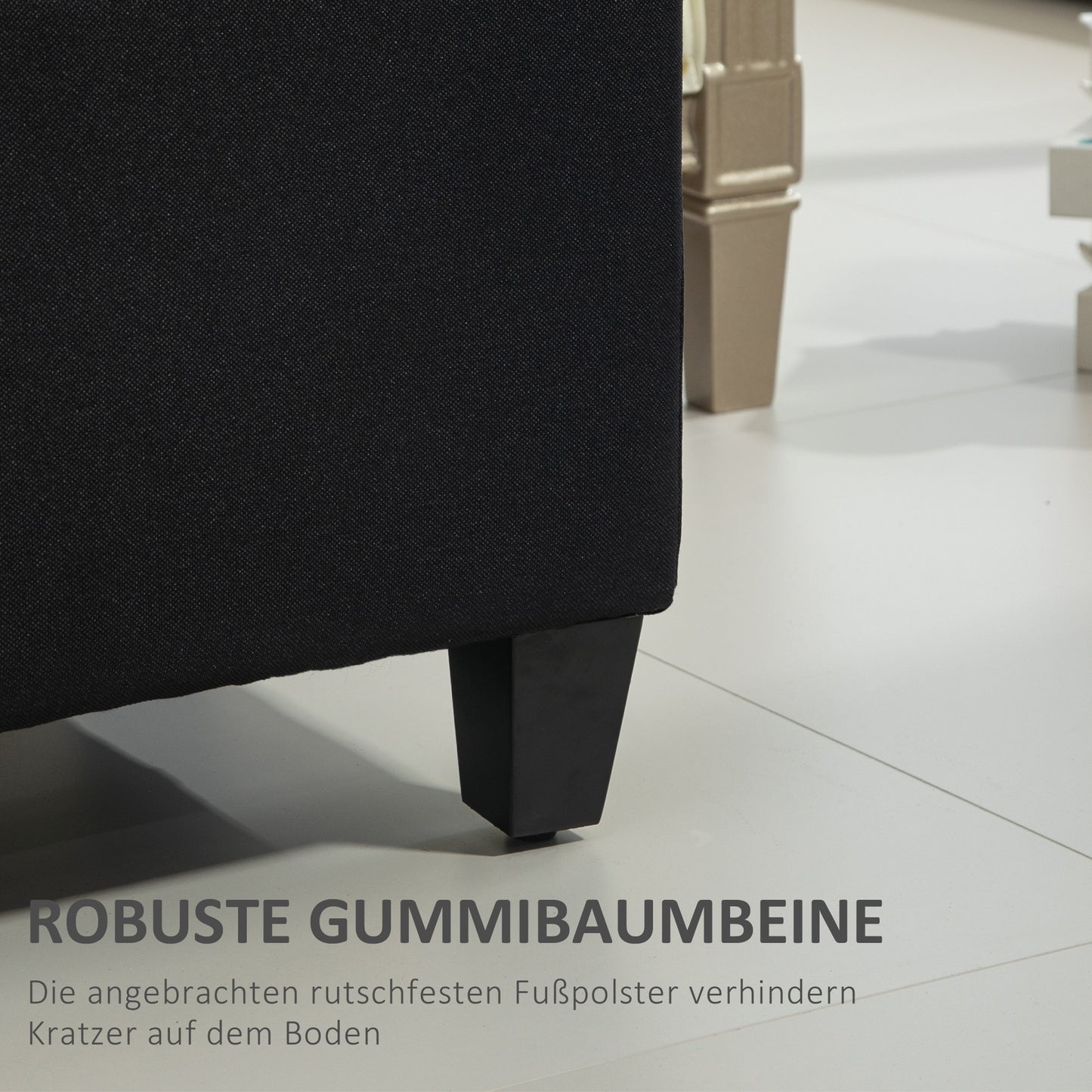 HOMCOM Sitzbank mit Stauraum, Truhenbank, leinenartiges Polyester, Kautschukholz, Schwarz, 100 x 40 x 44 cm