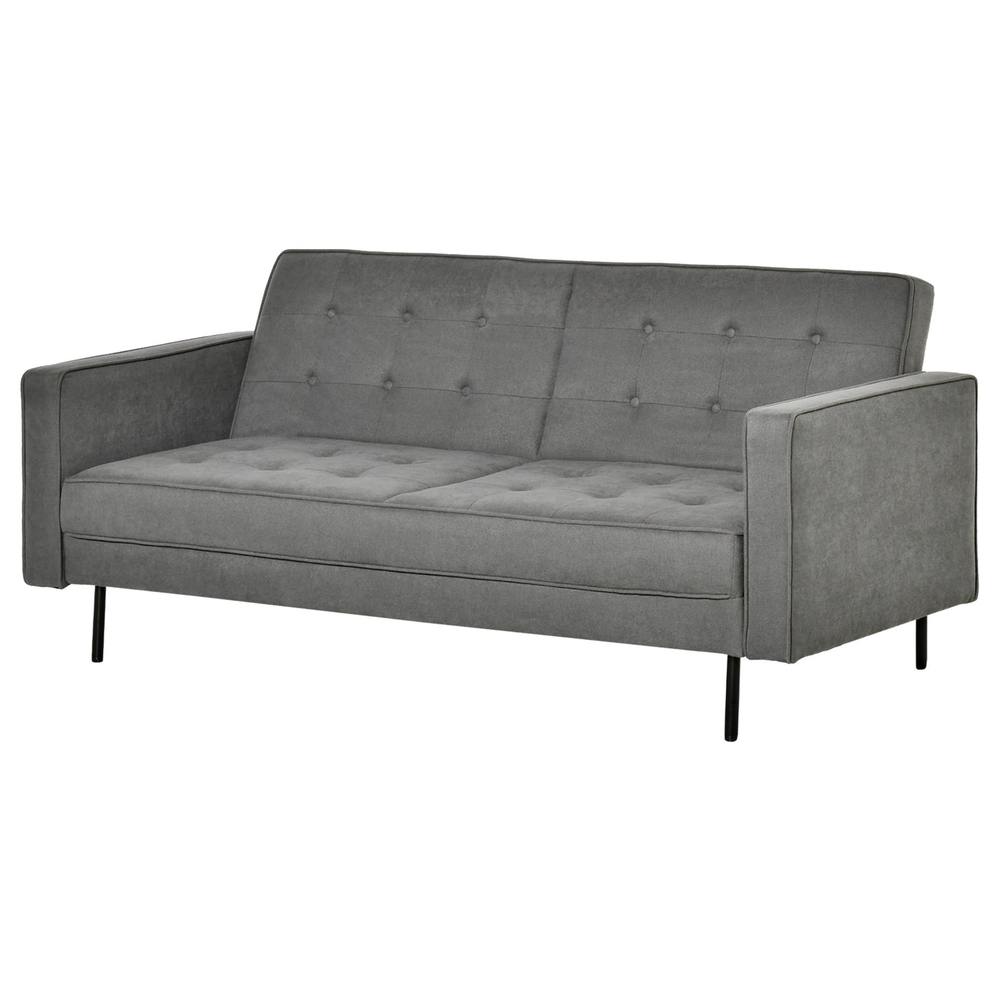 HOMCOM Schlafsofa 3-Sitzer Schlafcouch Stoffsofa Sofa mit Schlaffunktion Bettsofa mit verstellbarem Winkel Vintage Eukalyptusholz Baumwolle Grau