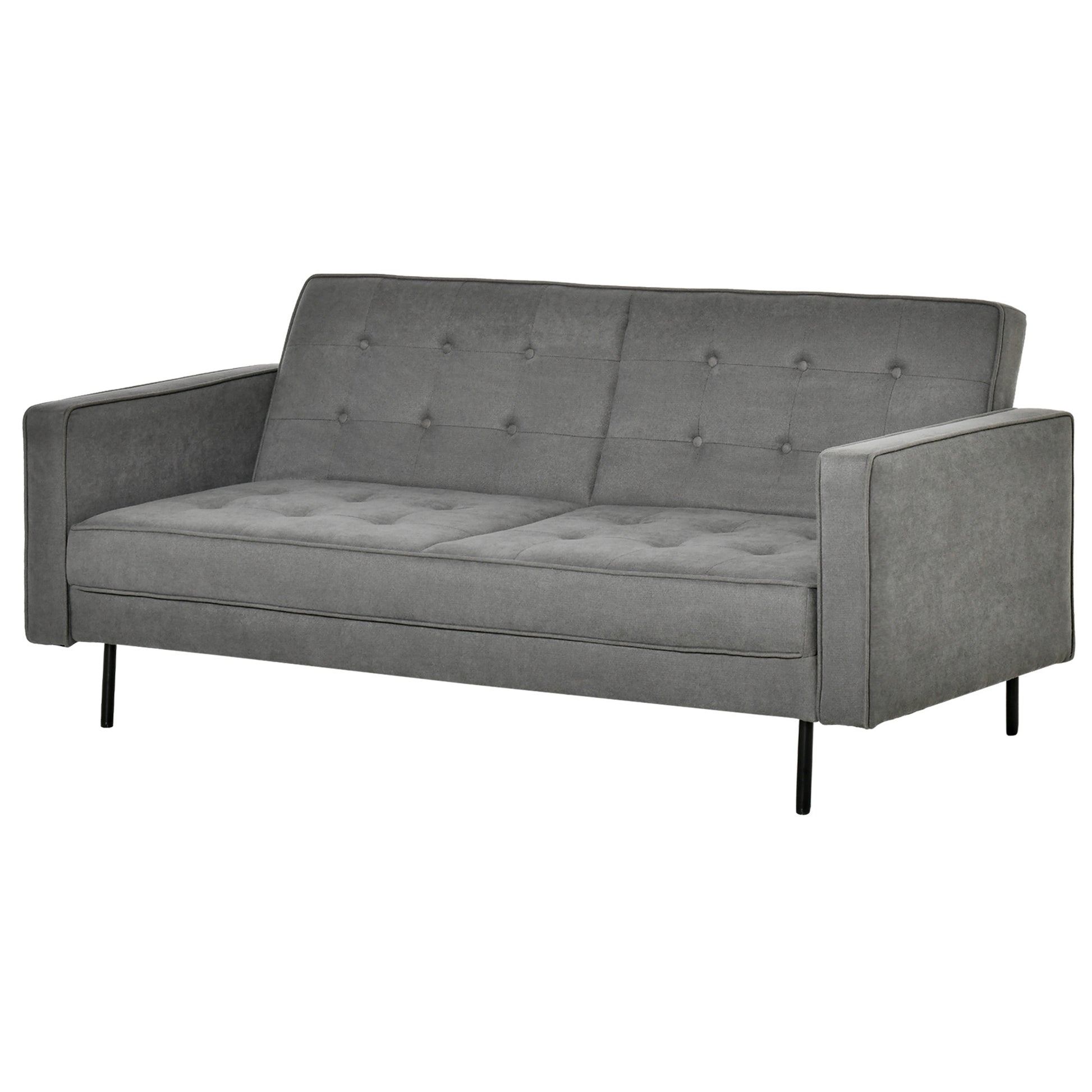 HOMCOM Schlafsofa 3-Sitzer Schlafcouch Stoffsofa Sofa mit Schlaffunktion Bettsofa mit verstellbarem Winkel Vintage Eukalyptusholz Baumwolle Grau