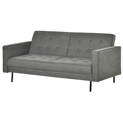 HOMCOM Schlafsofa 3-Sitzer Schlafcouch Stoffsofa Sofa mit Schlaffunktion Bettsofa mit verstellbarem Winkel Vintage Eukalyptusholz Baumwolle Grau