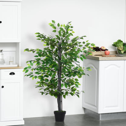 Outsunny Künstlicher Ficus-baum groß 145 cm, Kunstbaum, Kunstpflanze, Plastik Künstliche Pflanzen im Topf, Fake Plant wie echt für Wohnzimmer Schlafzimmer Büro Garten Moderne Dekoration Geschenk