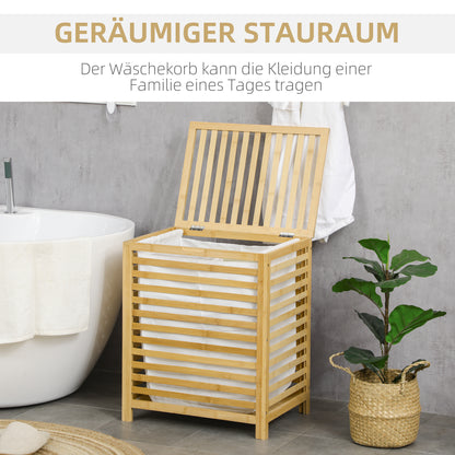 HOMCOM Wäschekorb aus Bambus, herausnehmbarer Wäschesack, wasserbeständig, Natur + Beige
