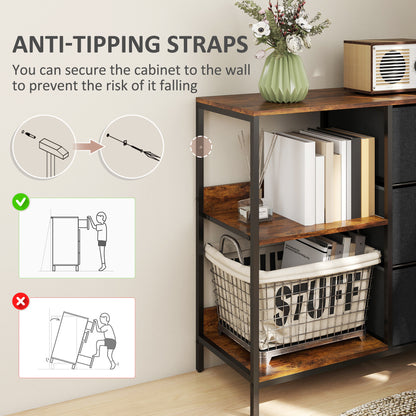 HOMCOM Aufbewahrungs-Kommode, 3 Stoffschubladen, Regale, Metallrahmen, Braun+Grau