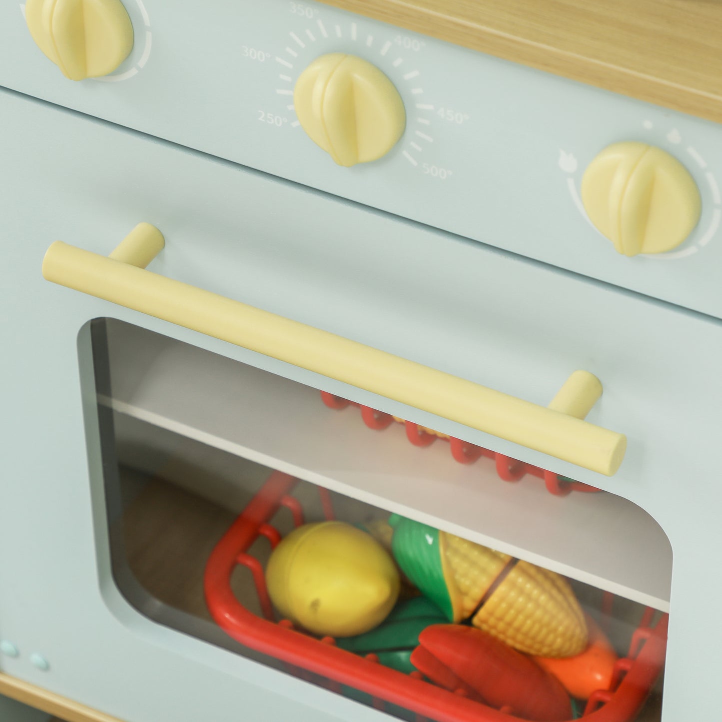 AIYAPLAY Spielküchen-Set, Kinderküche zum Spielen mit Mikrowelle, Herd und Backofen, Kochutensilien, MDF, Edelstahl, Blau