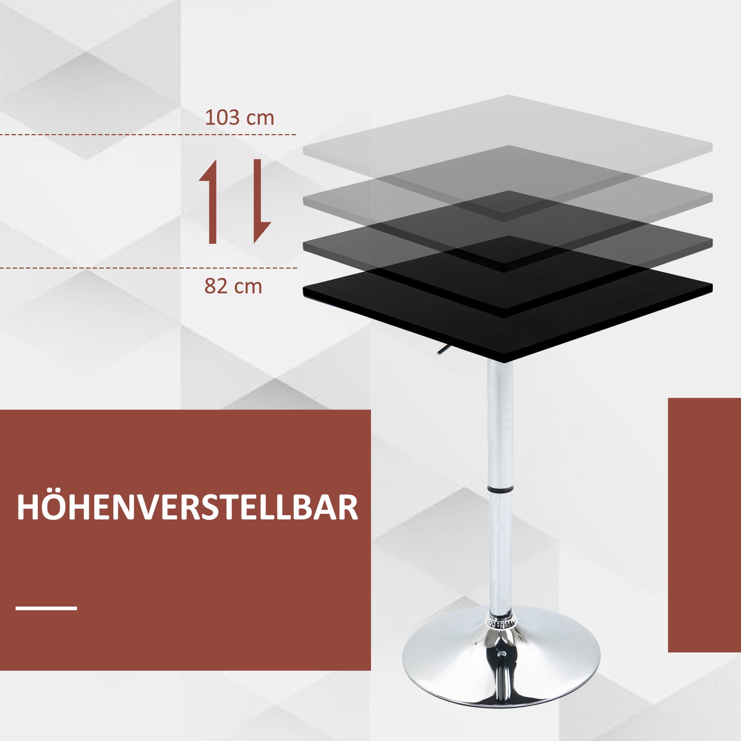HOMCOM Höhenverstellbarer Bartisch, 360° drehbar, kratzfeste Füße, stabile Metallbasis, Schwarz/Silber