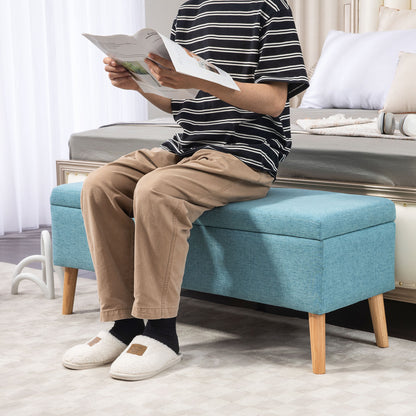 HOMCOM Sitzbank mit Stauraum, bis 220 kg, Leinenoptik, 110x39x45cm, Blau