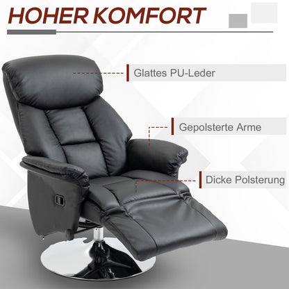 HOMCOM Relaxsessel, Liegefunktion, Lederoptik, Fußstütze, bis 150 kg, 78 x 80 x 109 cm, Schwarz
