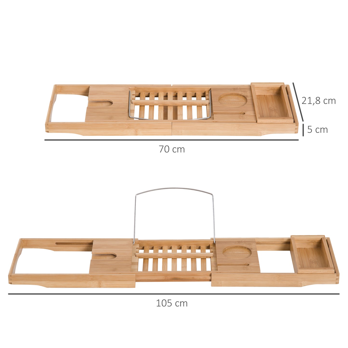 HOMCOM Badewannenablage Badewannenbrücke Wannenauflage Badewannentablett Ablage Badewanne, Bambus, Natur, (70-105) x 21,8 x 5 cm