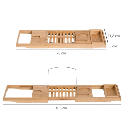 HOMCOM Badewannenablage Badewannenbrücke Wannenauflage Badewannentablett Ablage Badewanne, Bambus, Natur, (70-105) x 21,8 x 5 cm
