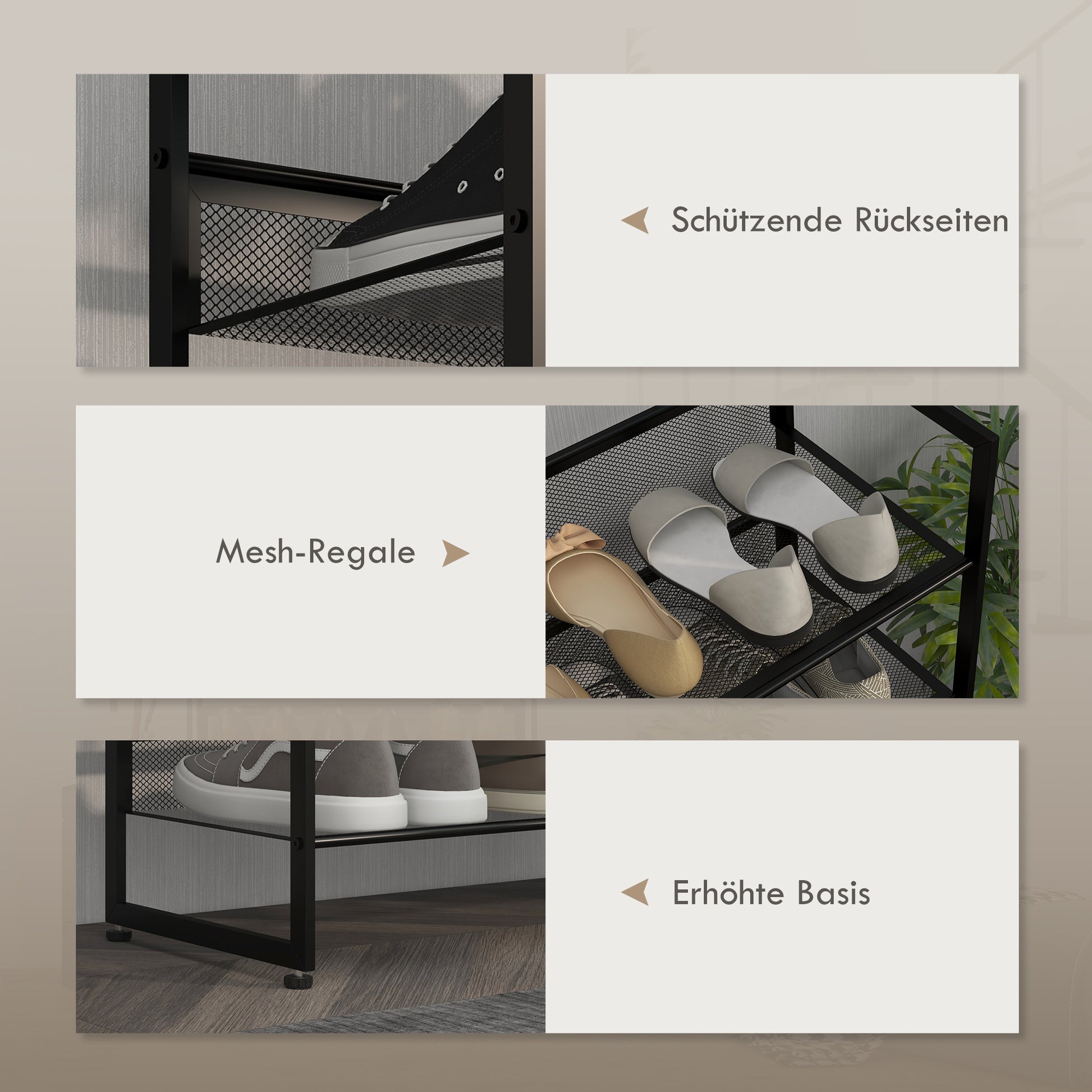 HOMCOM kleines Schuhregal Schuhablage Schuhständer hoch schmal, 5 Regale, 72 cm x 30 cm x 102 cm, Schwarz