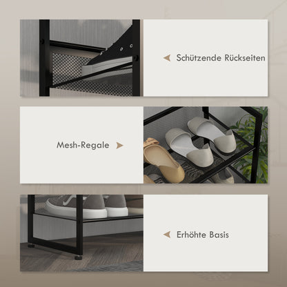 HOMCOM kleines Schuhregal Schuhablage Schuhständer hoch schmal, 5 Regale, 72 cm x 30 cm x 102 cm, Schwarz