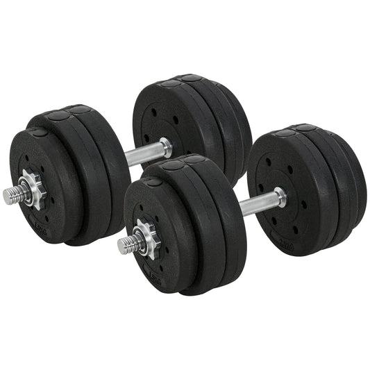 HOMCOM Kurzhantel Set 30KG Hantelset mit Hantelscheiben für Zuhause Büro Fitnessstudio Stahl Kunstleder Schwarz Krafttraining