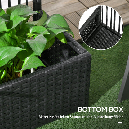 Outsunny Blumenkasten mit Spalier, wetterfest, Polyrattan, 103 x 103 x 29 cm, Schwarz
