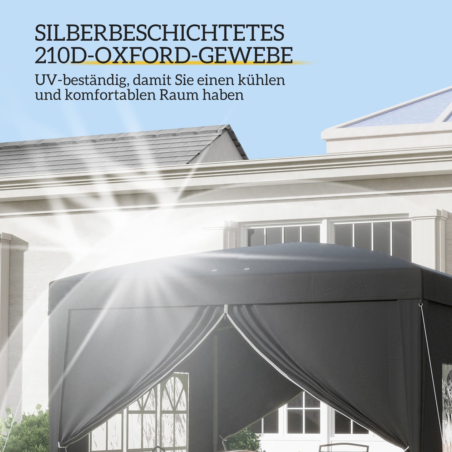 Outsunny 3 x 3 m Pavillon mit 4 Seitenwänden, Fenster, Festzelt mit UV-Schutz, Gartenzelt inkl. Tragetasche, Stahl, Schwarz