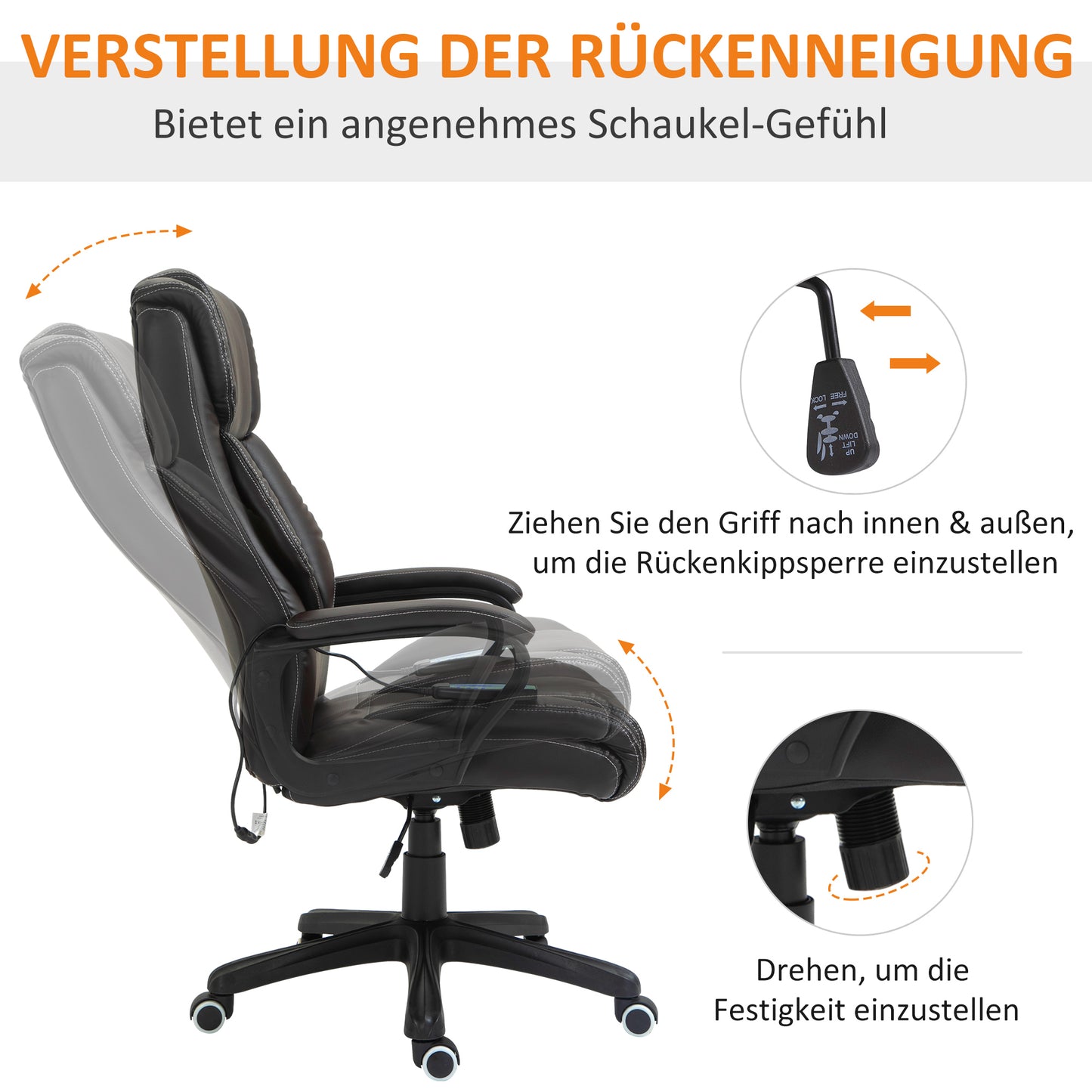 Vinsetto Bürostuhl med Massagefunktion, Höhenverstellbarer Chefsessel, ergonomisk Drehstuhl, 6 Vibrationspunkte, Braun