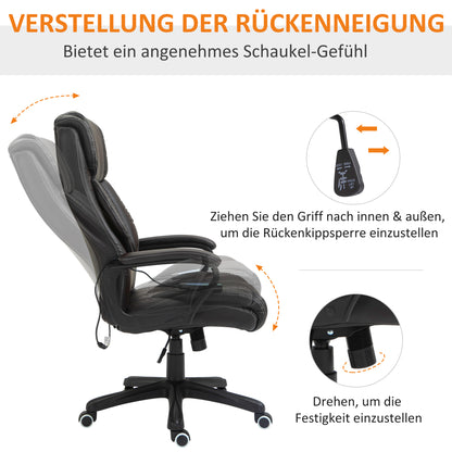 Vinsetto Bürostuhl med Massagefunktion, Höhenverstellbarer Chefsessel, ergonomisk Drehstuhl, 6 Vibrationspunkte, Braun