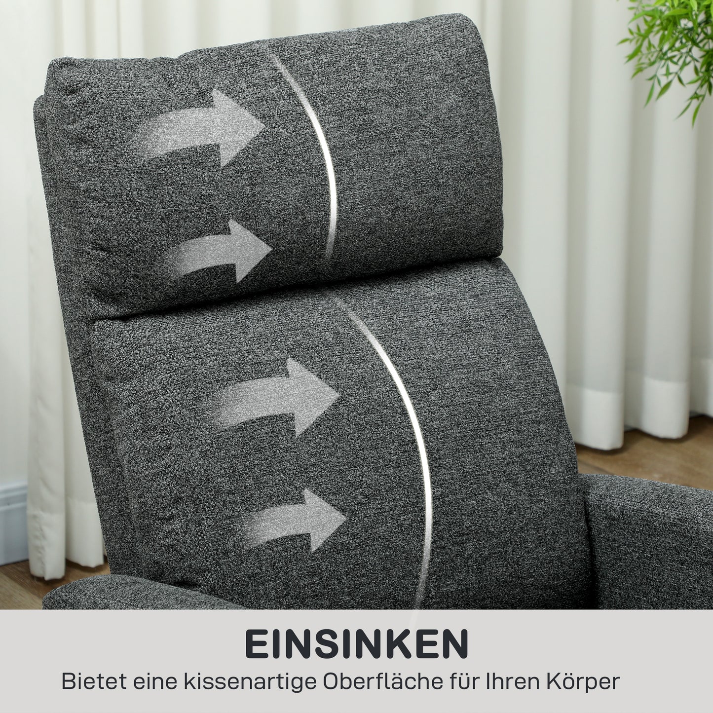 HOMCOM Relaxsessel, verstellbarer Liegesessel mit anpassbarer Beinstütze, Moderner Wohnzimmersessel mit Stoffbezug, Grau