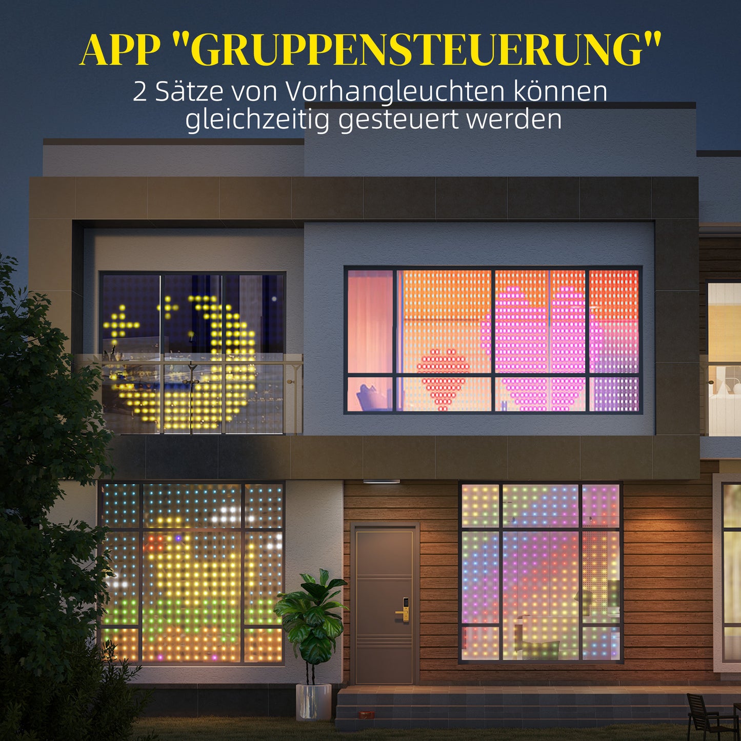 HOMCOM Vorhang mit 400 LED-Lichtern, Dynamische Lichterketten mit Musiksynchronisation für Schlafzimmer, Wohnzimmer, 3 x 3 m