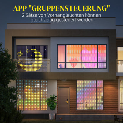 HOMCOM Vorhang mit 400 LED-Lichtern, Dynamische Lichterketten mit Musiksynchronisation für Schlafzimmer, Wohnzimmer, 3 x 3 m