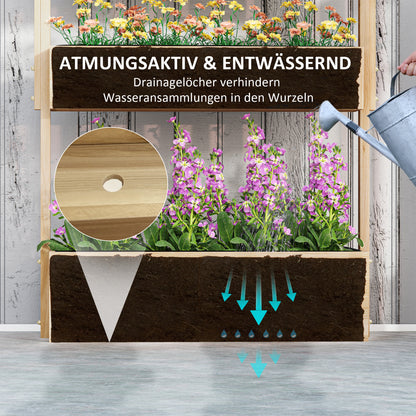 Outsunny Hochbeet Holz, 4 Ebene Pflanzbeet mit Entwässerungslöcher Frühbeet Gartenbeet 88,5 x 45 x 140 cm Naturholz