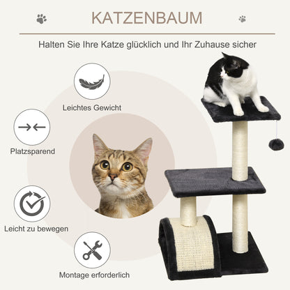 PawHut Kratzbaum 72 cm Katzenturm mit Plüschballen, Sisalstämme, Plattform, Kratzbrett mehrstöckiger Katzenkratzbaum, Kletterbaum, für mittelgroße Katzen, Grau