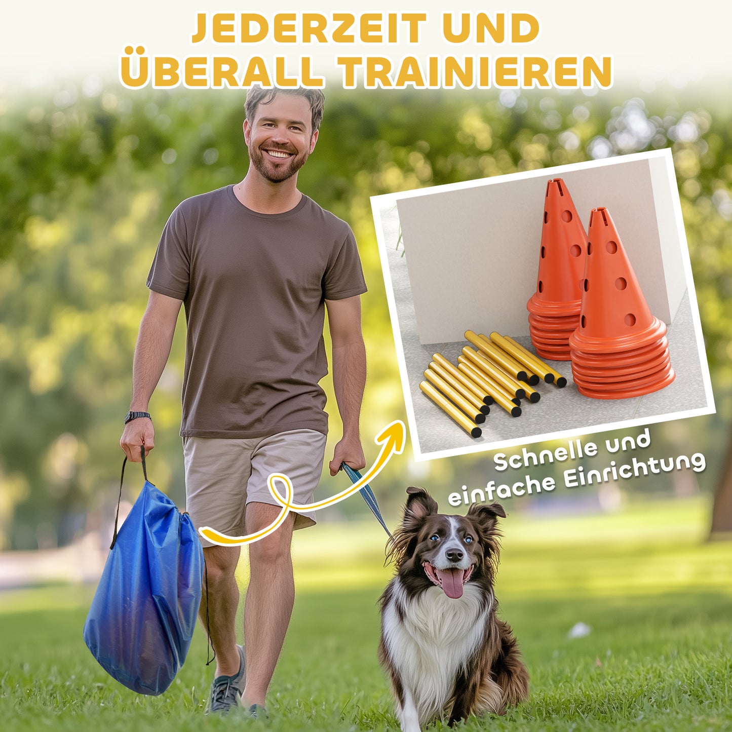 PawHut Agility Set Hunde 6-teiliges Agility-Ausrüstung för Hundetraining Steckhürdenset med 12 Kegel 6 Hürden Tragetasche
