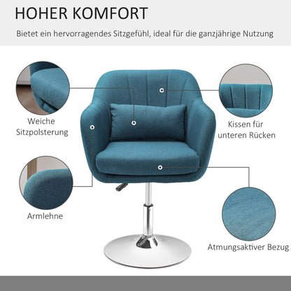 HOMCOM Drehstuhl, leinenartiges Polyester, Metall, 60 x 60 x 79-91 cm, Blau