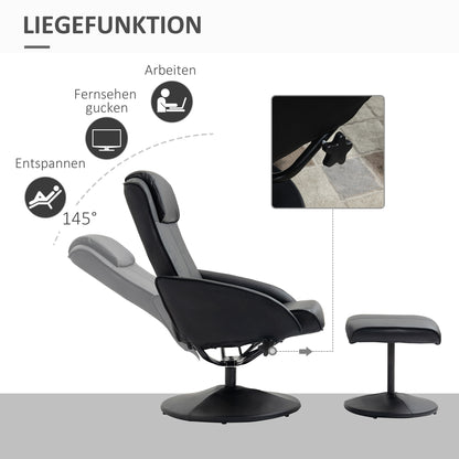 HOMCOM Relaxsessel mit Fußhocker, Kunstleder-Bezug, neigbar, ergonomisches Design, Schwarz