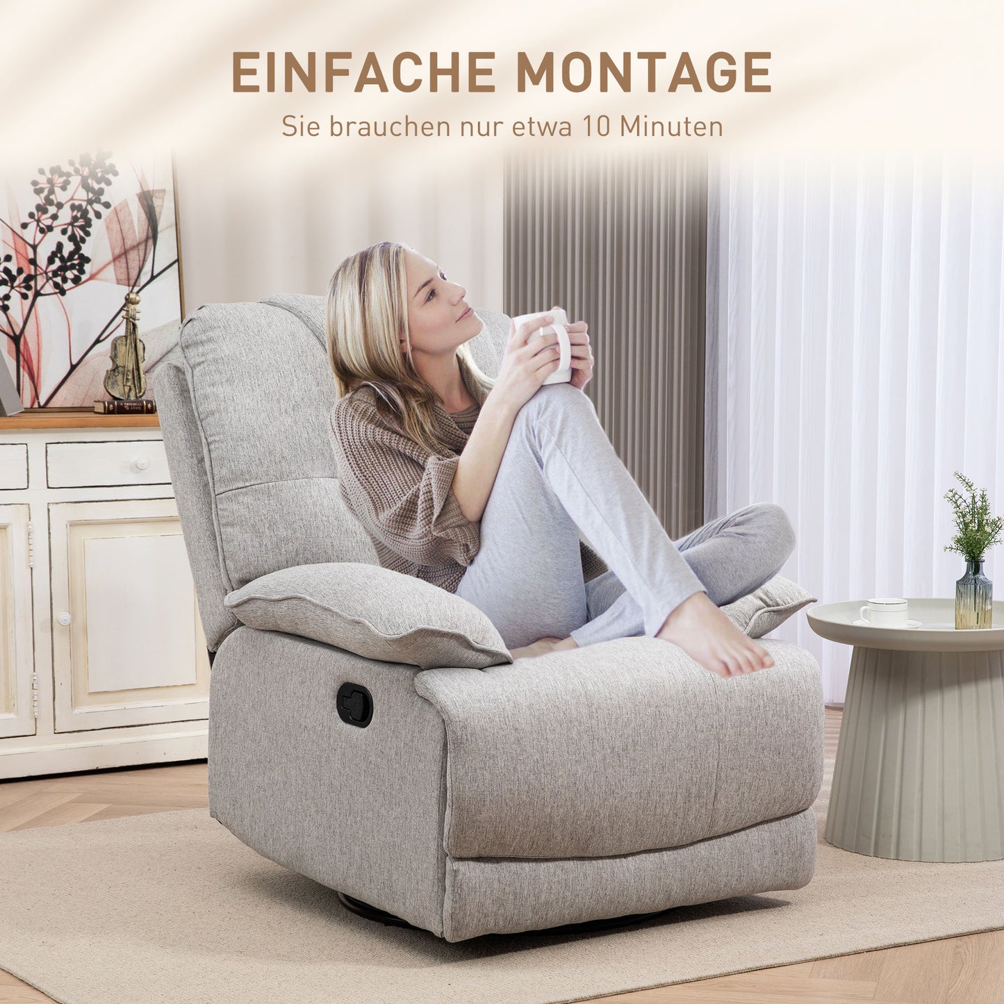 HOMCOM Relaxsessel, neigbar, komfortabel, 89x101x105 cm, Grau