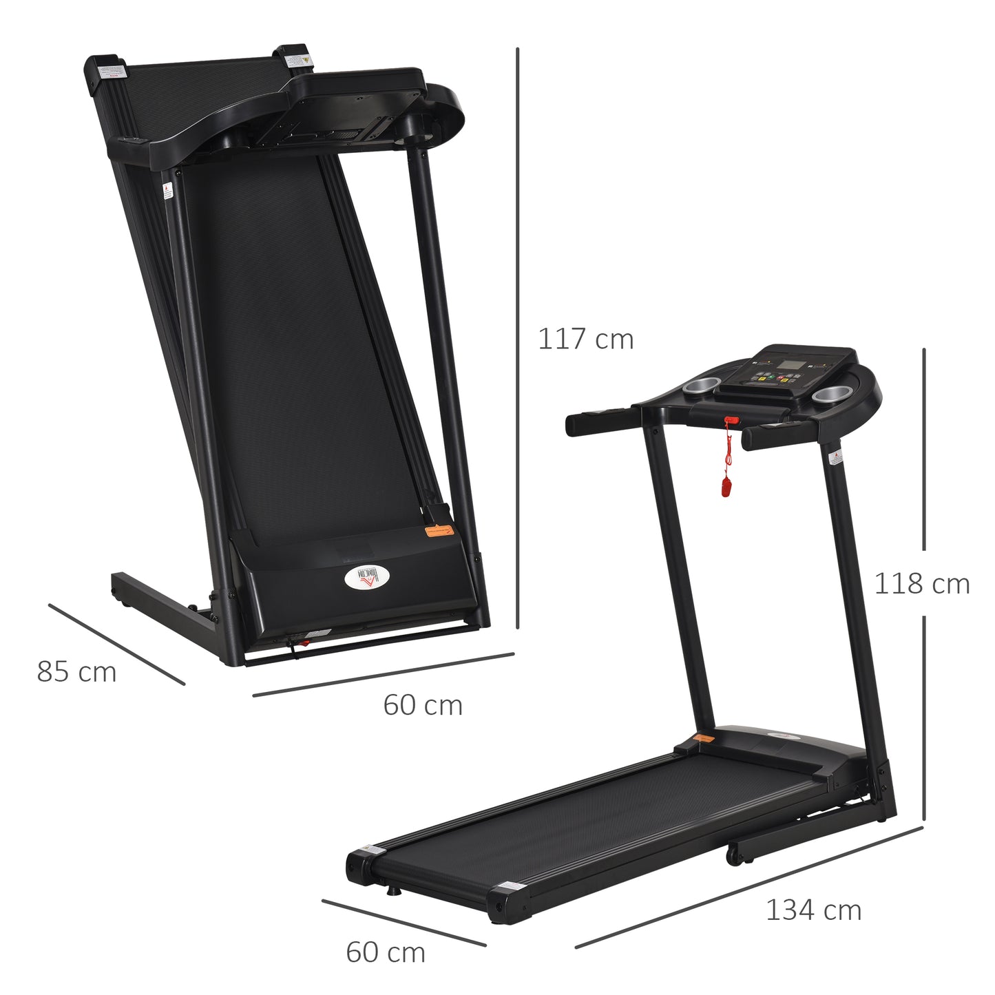 HOMCOM Laufband Klappbar elektrisch 500 W 1-12 km/h LED-Display Getränkehalter und Handyhalterung sehr gut geeignet für Home Gym Indoor Fitness Schwarz 134 x 60 x 118 cm