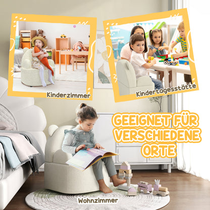 AIYAPLAY Kindersessel, Bärenform, weicher Teddyfleece, bis 3 Jahre, 52x48x59 cm, Beige