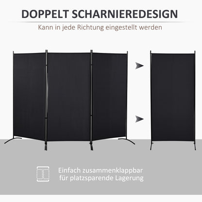 HOMCOM Raumteiler, 3-teiliger Sichtschutz, Raumtrenner mit Metallrahmen, Schwarz
