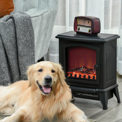 HOMCOM Elektrokamin freistehend, Flammeneffekt, 2 Heizmodi 1000W/2000W, gehärtetes Glas, Schwarz, 36,5x24x45,5 cm