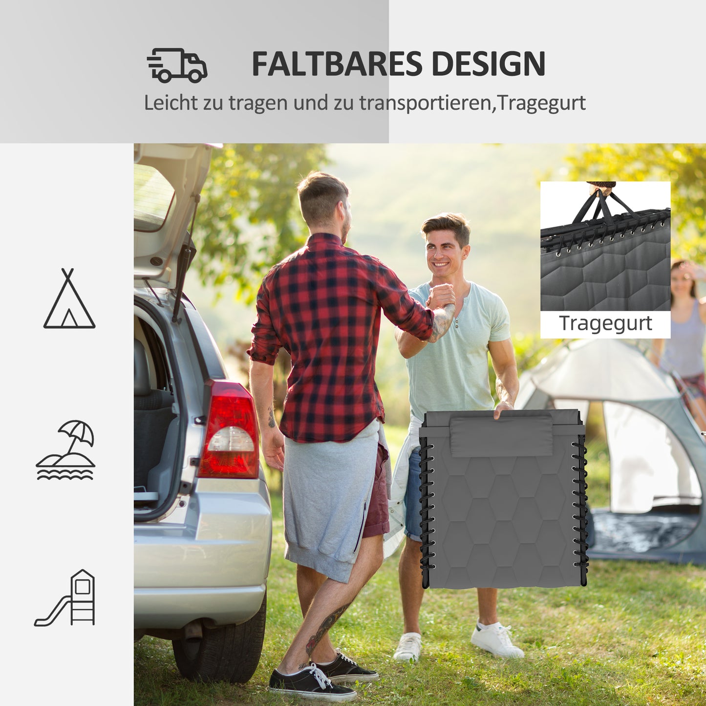 Outsunny Sonnenliege Liegestuhl Gartenliege, klappbar, inkl. Kissen, wetterbeständig; 188 cm x 65 cm x 36 cm, Grau + Schwarz