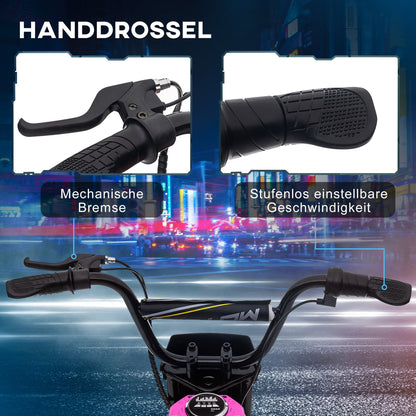 HOMCOM Elektro-Motorrad für Kinder, 24V Kindermotorrad mit Hupe, Leuchte, mit Drehgriff-Gashebel, 8-16 km/h, 8-12 Jahre, Rosa