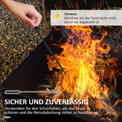 Outsunny 2 in1 Feuerschale, Tischplatte mit Keramikfliesen, Schürhaken, rostfrei, 101 x 51 x 56 cm, Schwarz