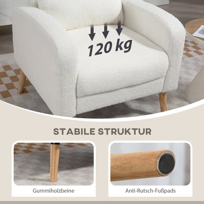 HOMCOM Moderner Armlehnstuhl, Polstersessel mit Kautschukholzbeinen, Lendenkissen, für Wohnzimmer, Schlafzimmer, Büro, Weiß